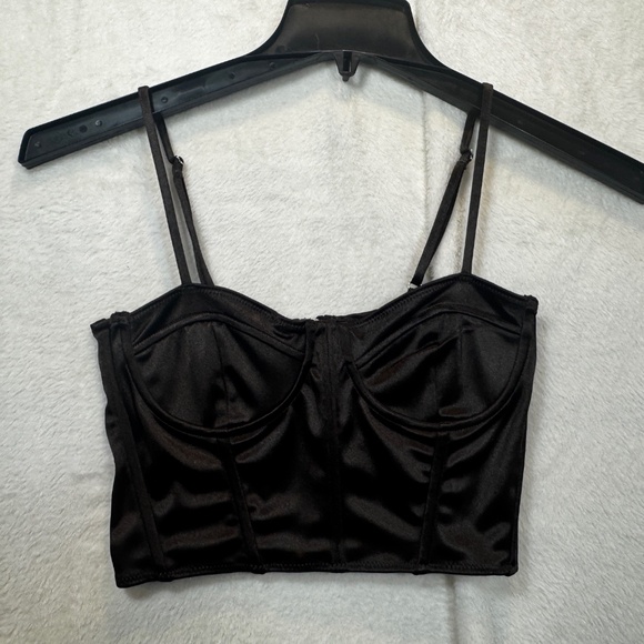 H&M Divided Crop Top Womens Size Small Black Sating Whimsigoth Coquette - Picture 8 of 14